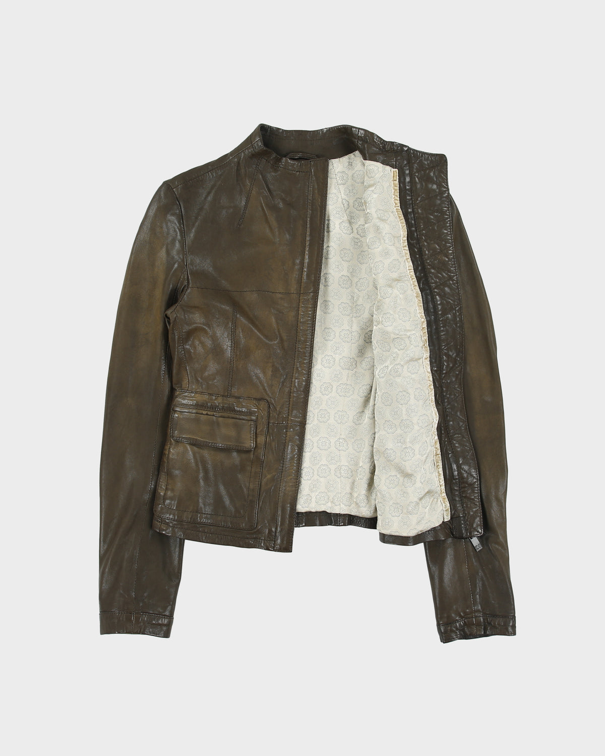 Vintage Hugo Boss Orange Joba Women's Distressed Lambskin Leather Asymmetrical Cafe Racer Moto Jacket - XS