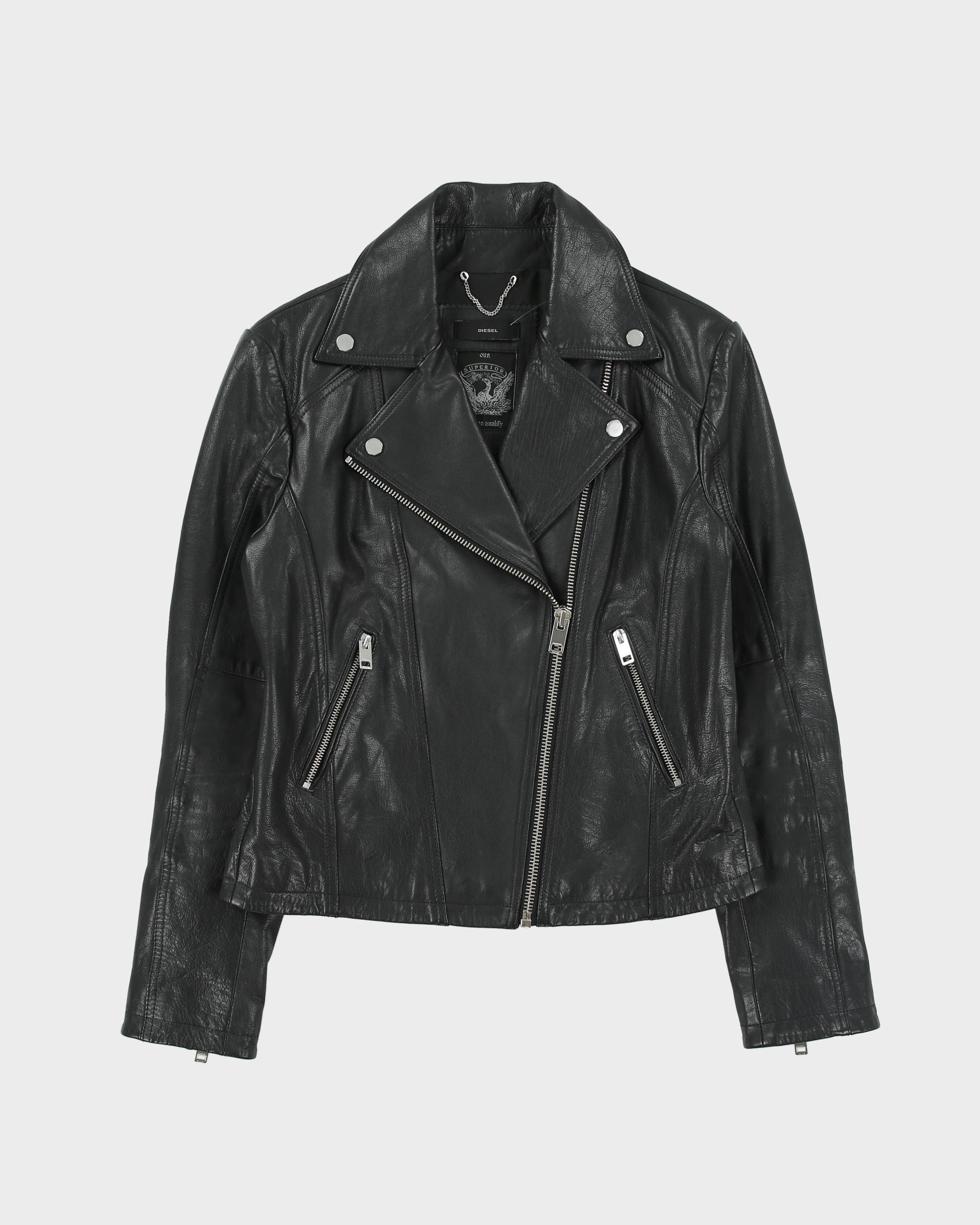 Vintage Diesel Women's Buffalo Hide Leather Classic Asymmetrical Cafe Racer Moto Jacket - S
