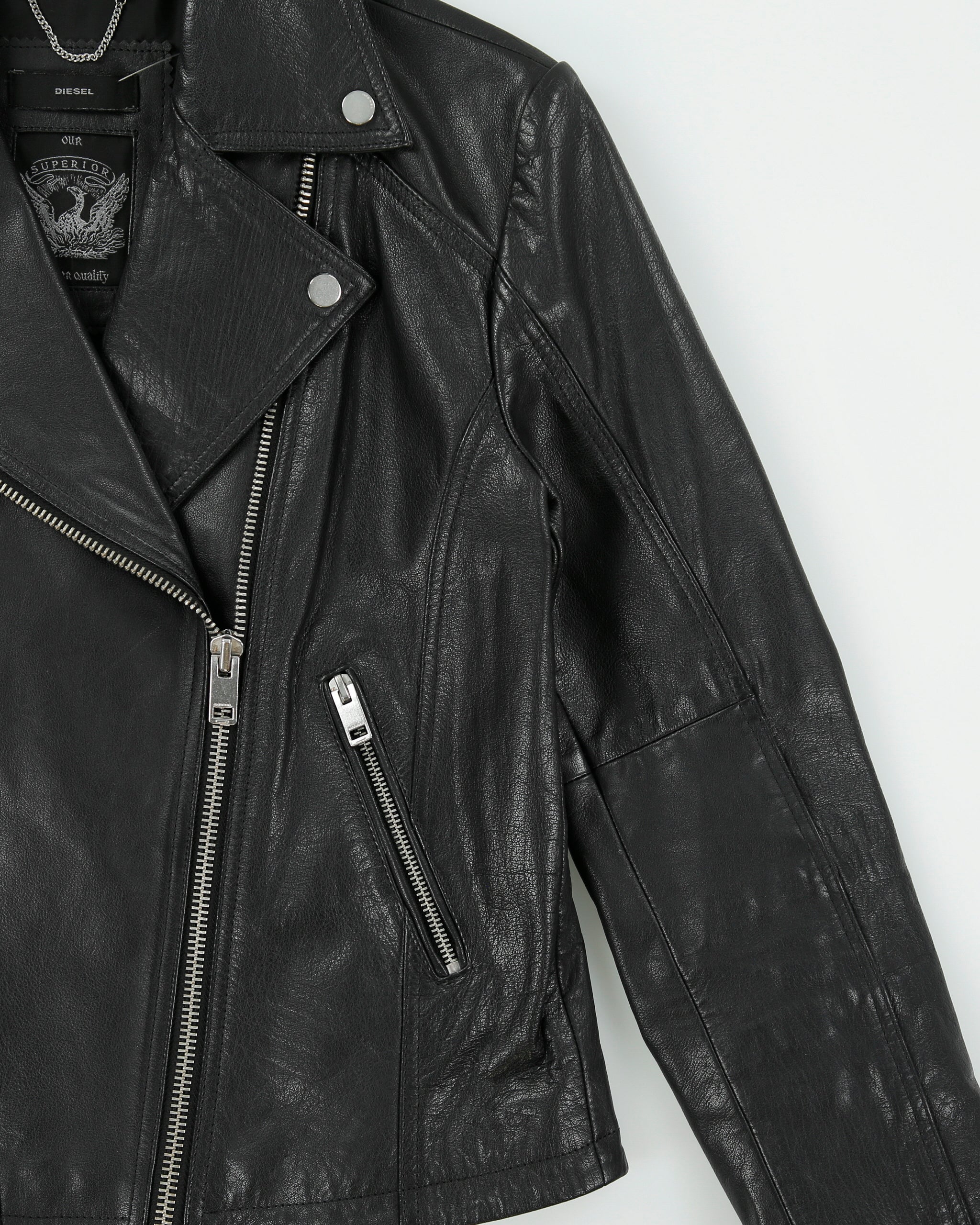 Vintage Diesel Women's Buffalo Hide Leather Classic Asymmetrical Cafe Racer Moto Jacket - S