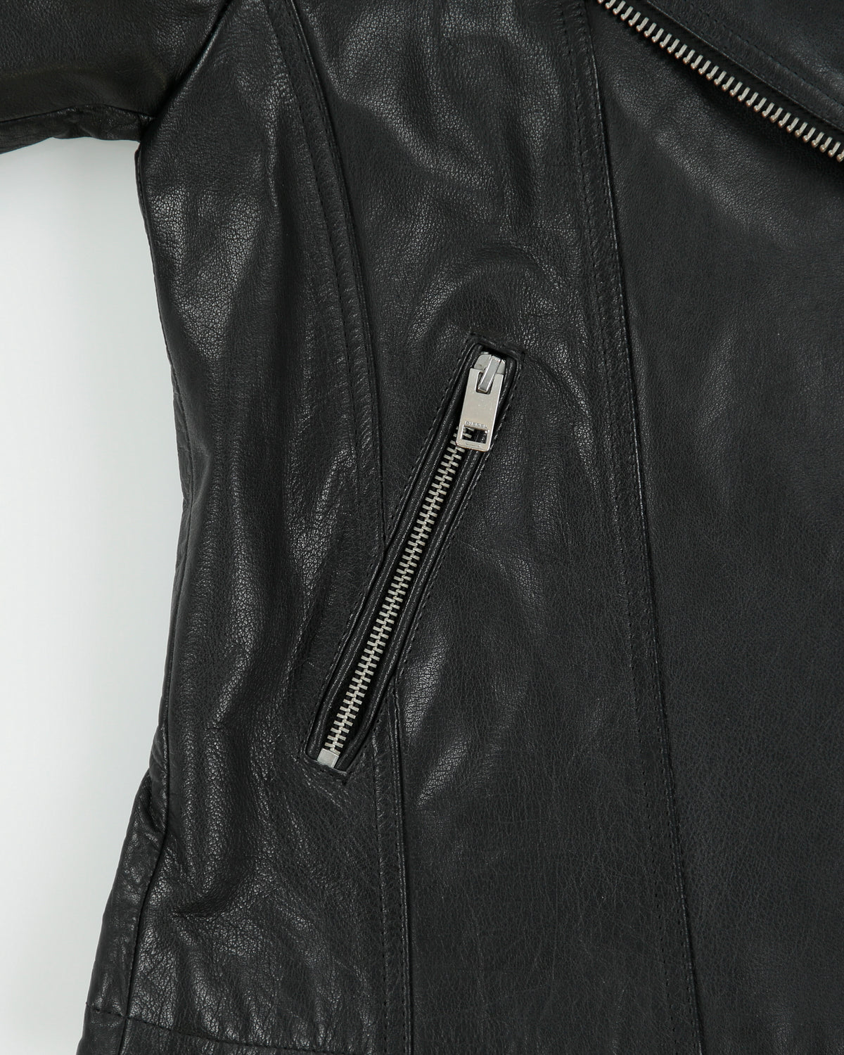 Vintage Diesel Women's Buffalo Hide Leather Classic Asymmetrical Cafe Racer Moto Jacket - S