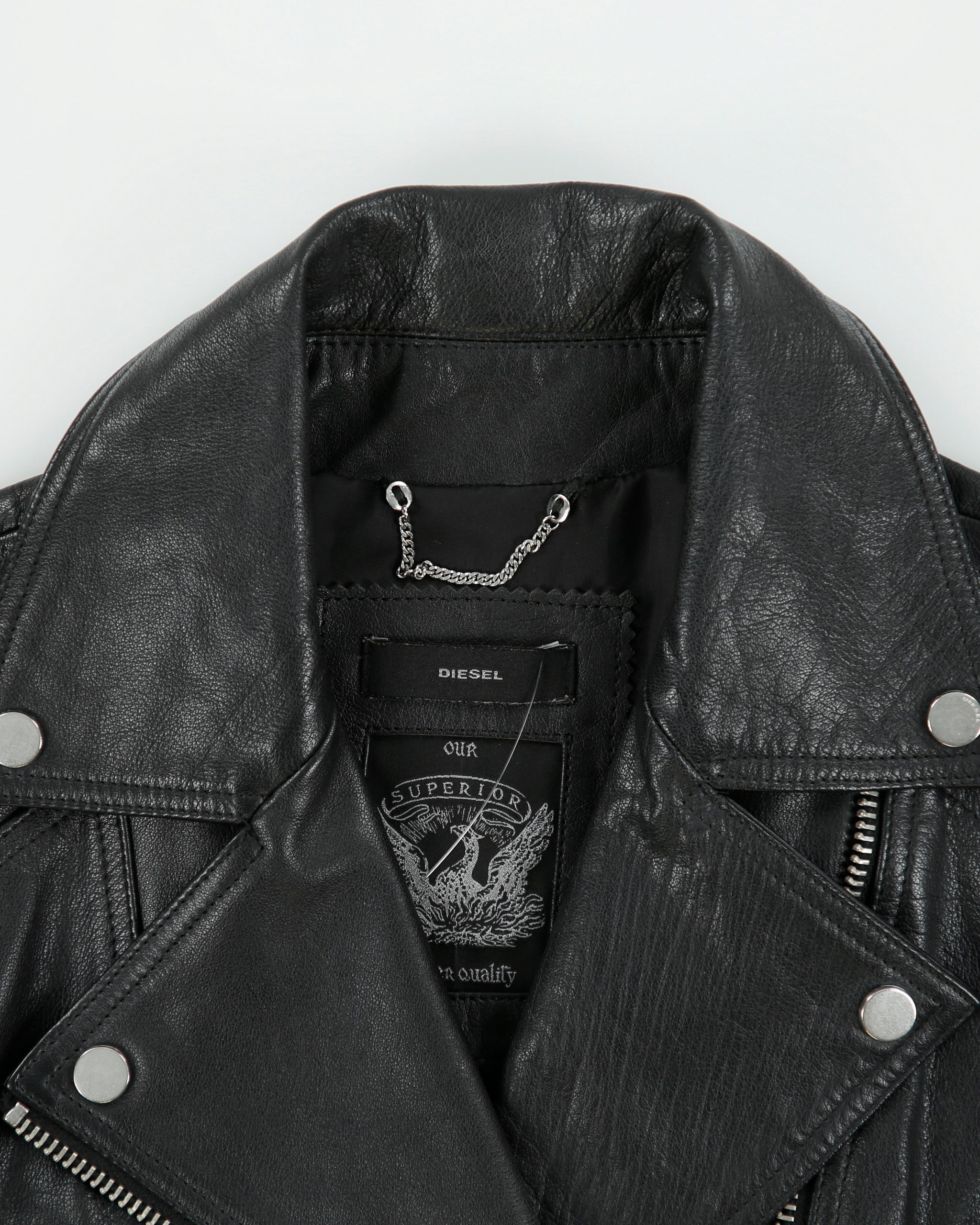 Vintage Diesel Women's Buffalo Hide Leather Classic Asymmetrical Cafe Racer Moto Jacket - S