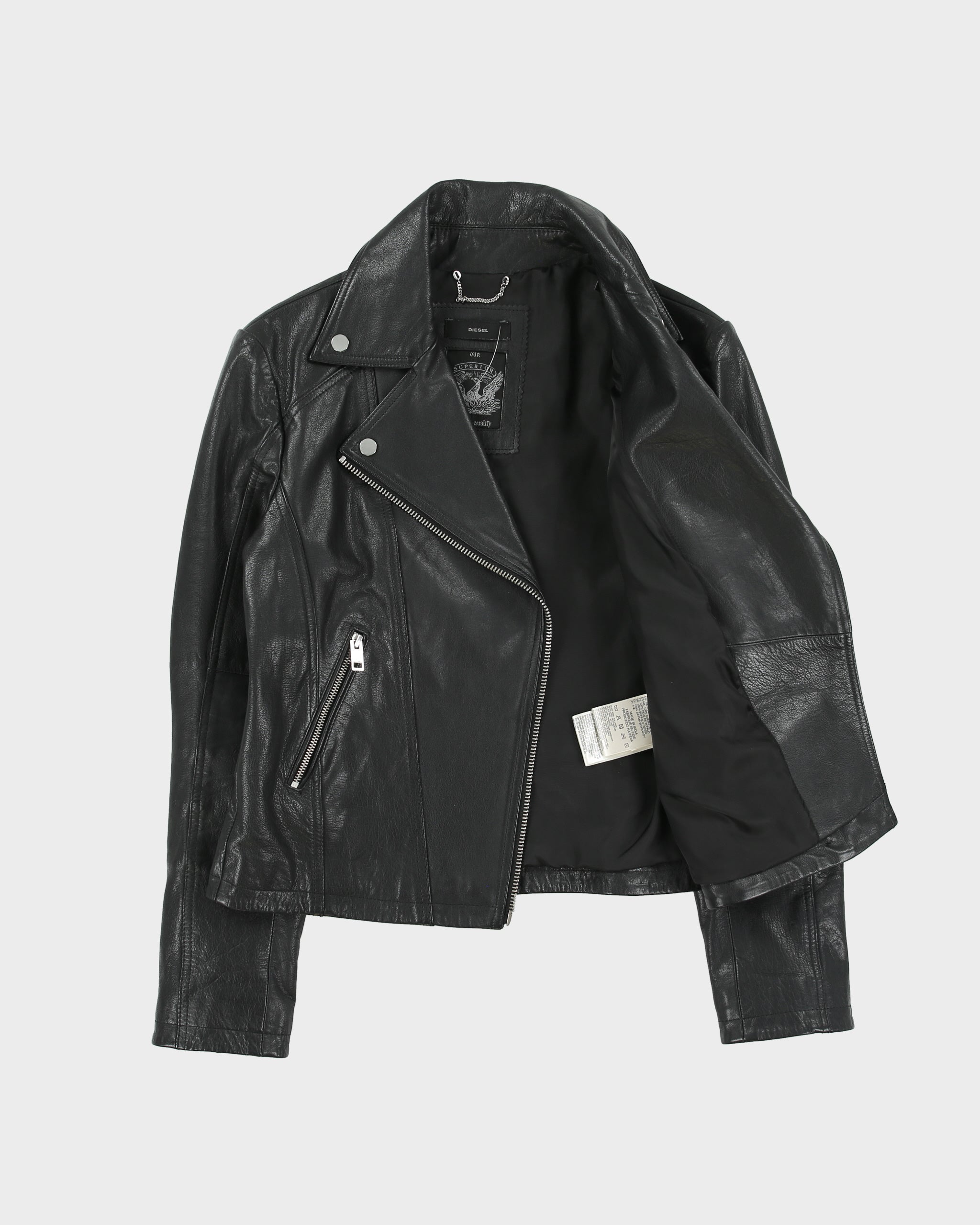 Vintage Diesel Women's Buffalo Hide Leather Classic Asymmetrical Cafe Racer Moto Jacket - S