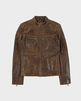 Vintage Y2K 00s Danier Women's Calfskin Patina Leather Cafe Racer Moto Jacket - XS