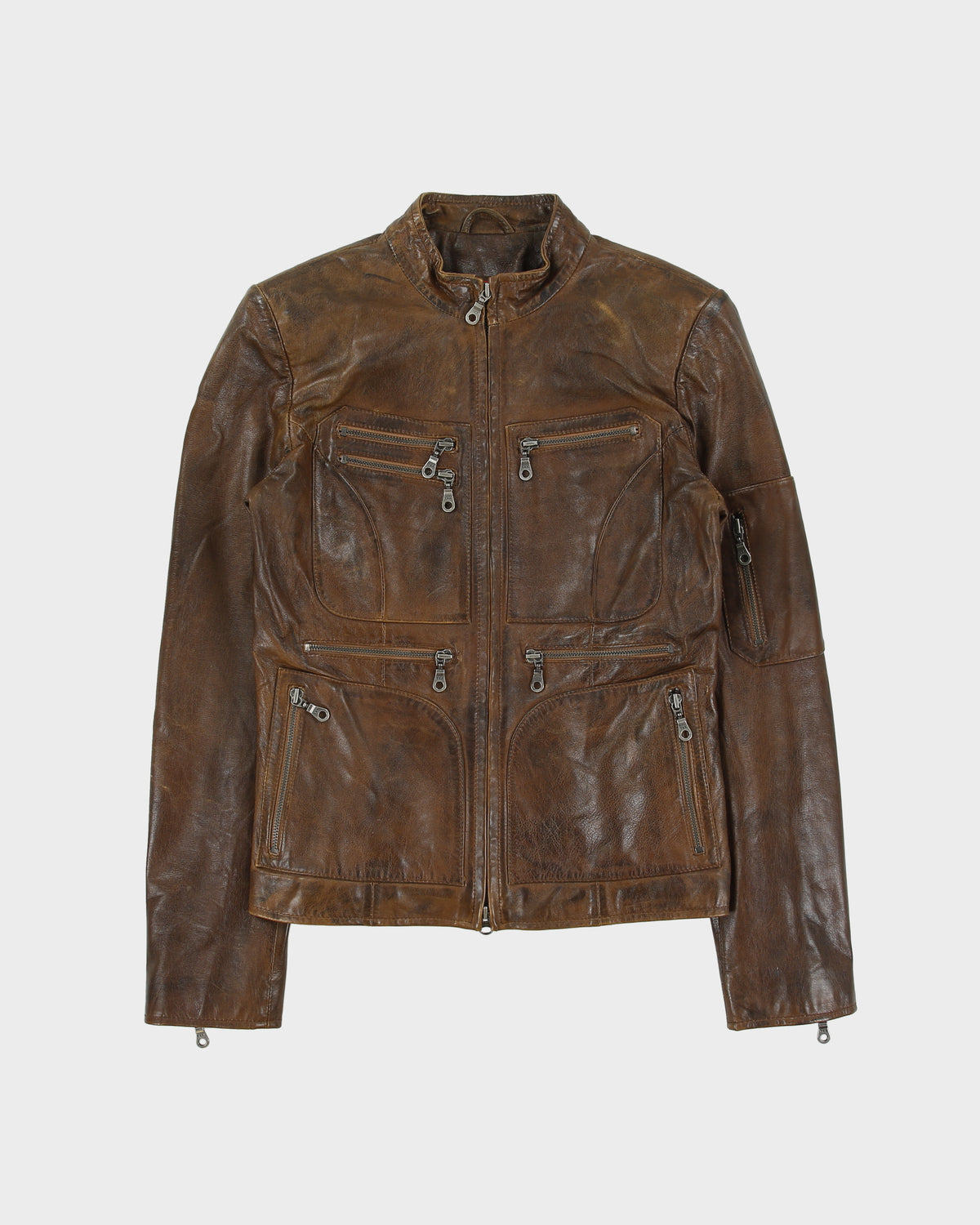 Vintage Y2K 00s Danier Women's Calfskin Patina Leather Cafe Racer Moto Jacket - XS