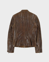 Vintage Y2K 00s Danier Women's Calfskin Patina Leather Cafe Racer Moto Jacket - XS