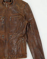 Vintage Y2K 00s Danier Women's Calfskin Patina Leather Cafe Racer Moto Jacket - XS