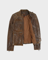 Vintage Y2K 00s Danier Women's Calfskin Patina Leather Cafe Racer Moto Jacket - XS