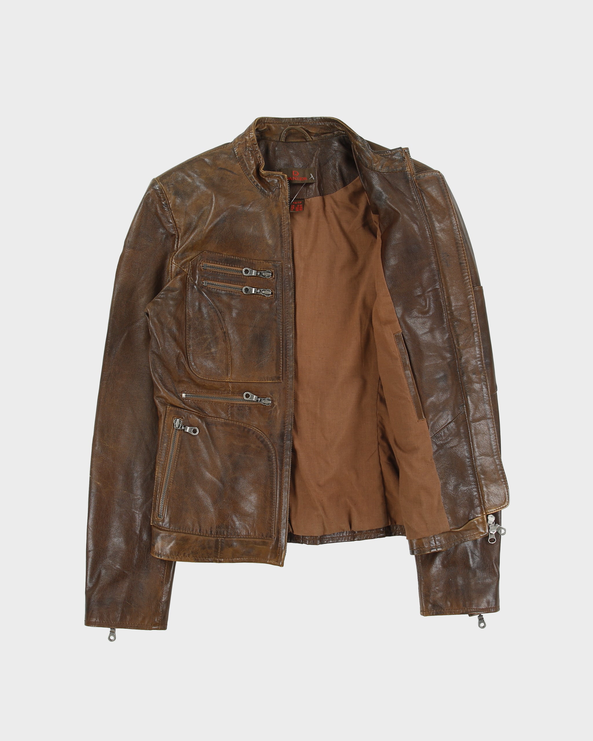 Vintage Y2K 00s Danier Women's Calfskin Patina Leather Cafe Racer Moto Jacket - XS