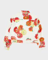 DSWT Vintage 1980s Sisley Women's Floral Cropped Canvas Denim Jacket - M