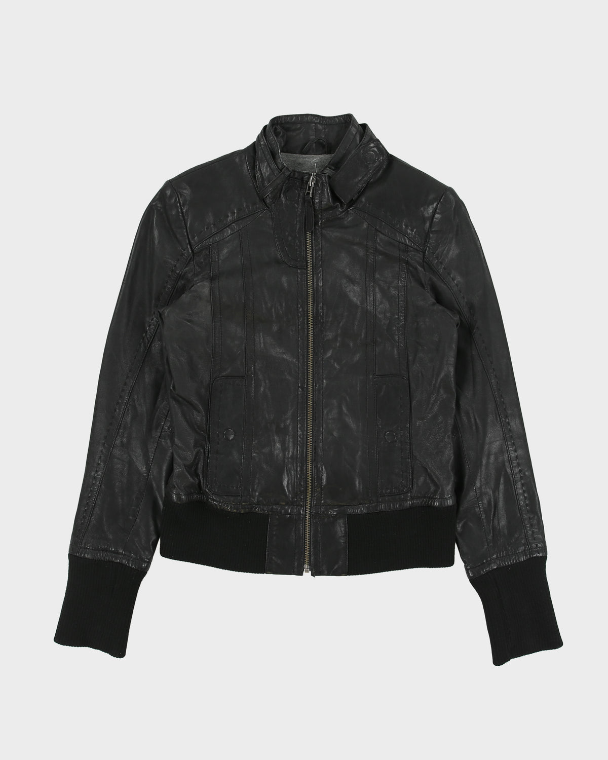 Vintage Y2K 00s Danier Women's Calfskin Leather Ribbed Cafe Racer Moto Jacket - XS