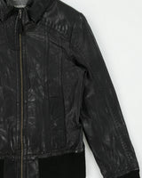 Vintage Y2K 00s Danier Women's Calfskin Leather Ribbed Cafe Racer Moto Jacket - XS