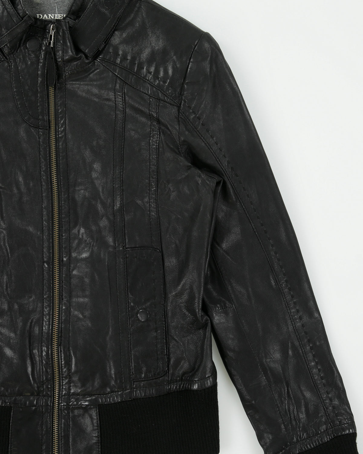 Vintage Y2K 00s Danier Women's Calfskin Leather Ribbed Cafe Racer Moto Jacket - XS