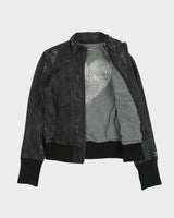 Vintage Y2K 00s Danier Women's Calfskin Leather Ribbed Cafe Racer Moto Jacket - XS