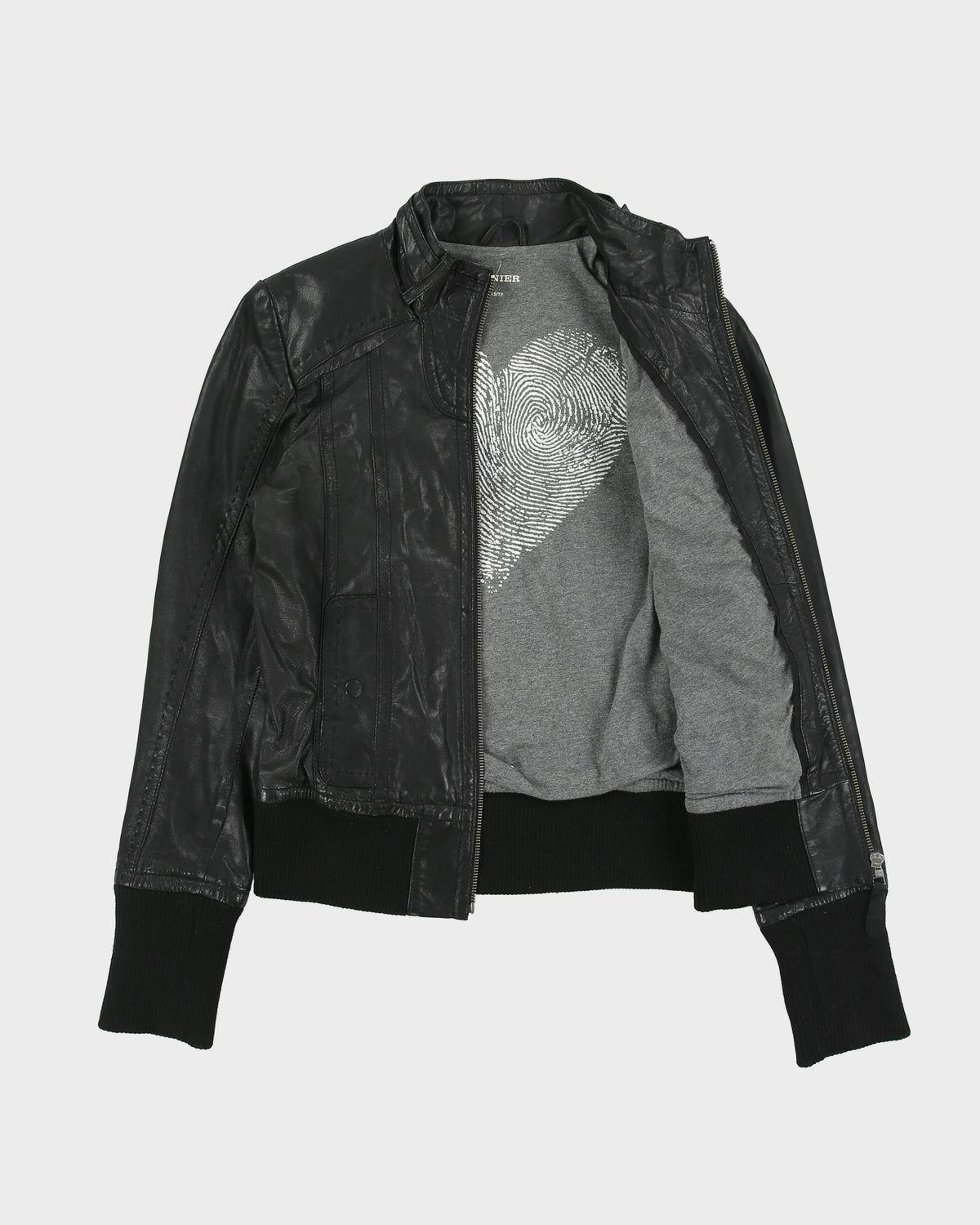 Vintage Y2K 00s Danier Women's Calfskin Leather Ribbed Cafe Racer Moto Jacket - XS