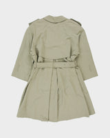 Vintage 1990s Burberry Women's Khaki Made &amp; Hand Finished In England Nova Check Lined Double Breasted Trench Coat - S