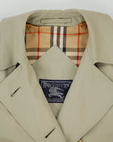 Vintage 1990s Burberry Women's Khaki Made &amp; Hand Finished In England Nova Check Lined Double Breasted Trench Coat - S