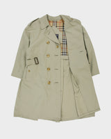 Vintage 1990s Burberry Women's Khaki Made &amp; Hand Finished In England Nova Check Lined Double Breasted Trench Coat - S