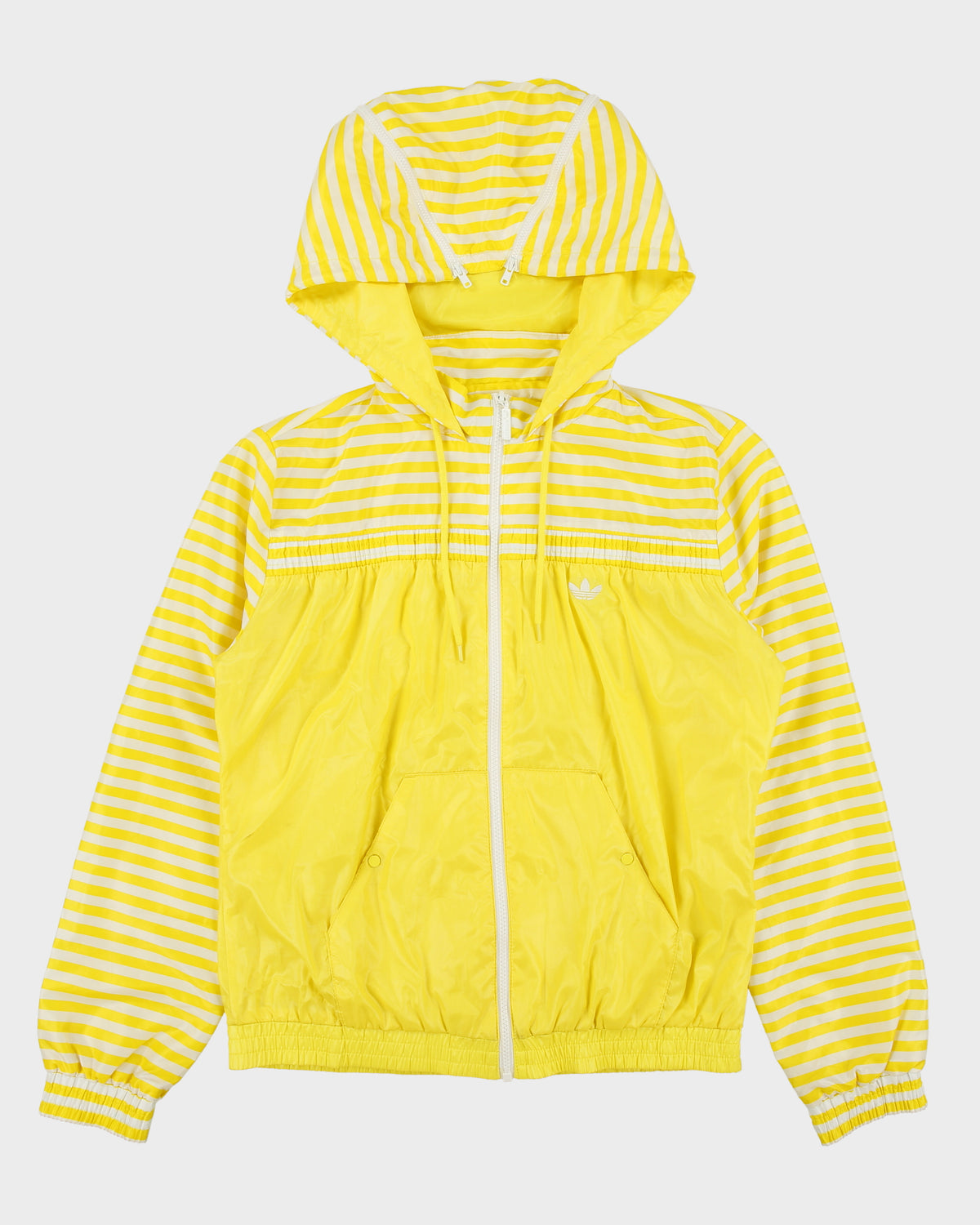 Vintage Y2K 00s Adidas Originals Women's Striped Shell Trefoil Split Hood Windbreaker Jacket - S