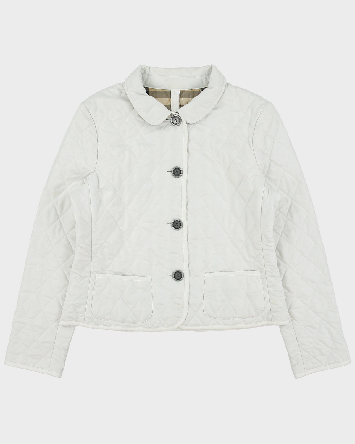 Vintage Y2K 00s Burberry Women's White Nova Check Lined Cropped Quilted Slim Fit Jacket - L