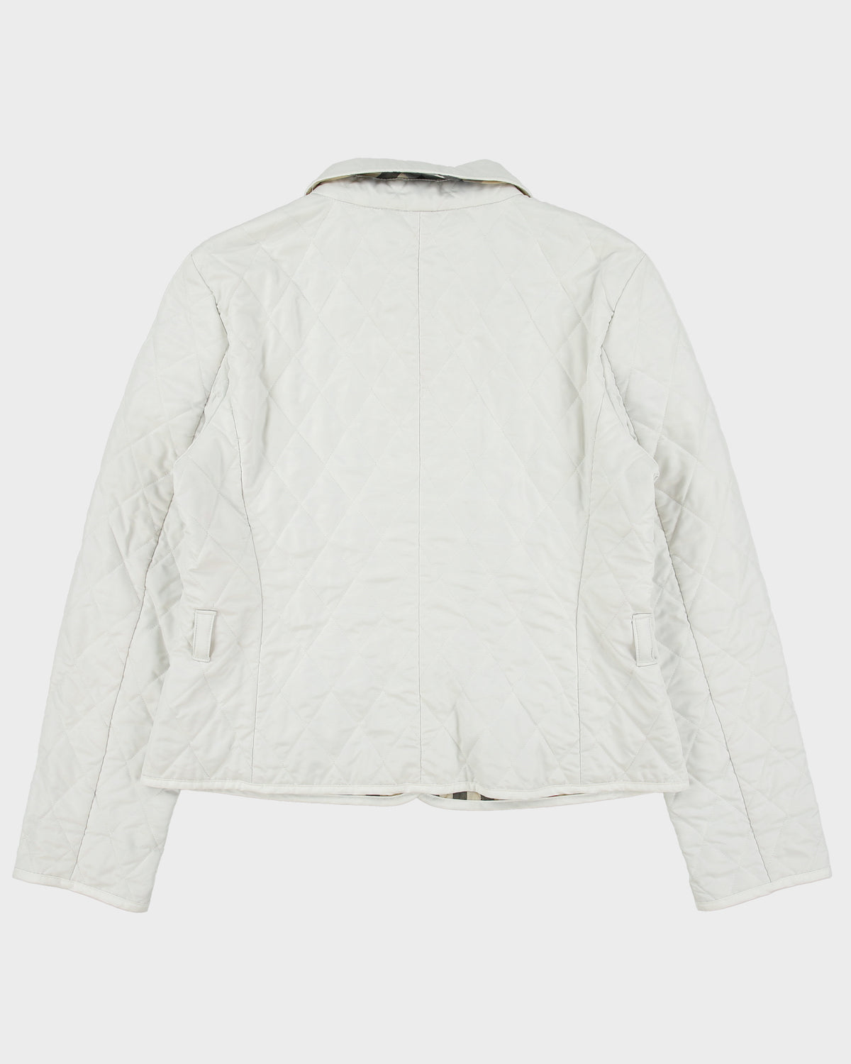 Vintage Y2K 00s Burberry Women's White Nova Check Lined Cropped Quilted Slim Fit Jacket - L