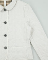 Vintage Y2K 00s Burberry Women's White Nova Check Lined Cropped Quilted Slim Fit Jacket - L