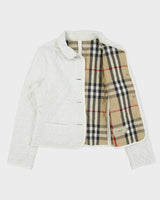 Vintage Y2K 00s Burberry Women's White Nova Check Lined Cropped Quilted Slim Fit Jacket - L