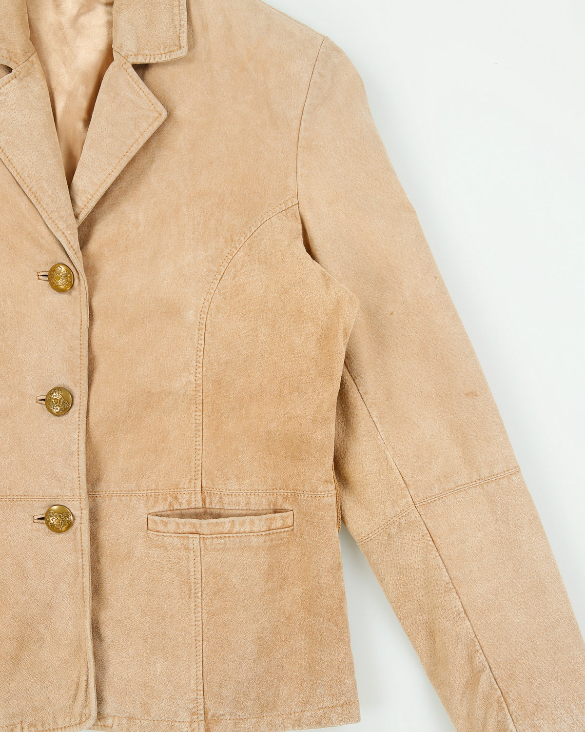 Vintage 1990s Ruff Hewn Women's Tan Suede Blazer Jacket - M