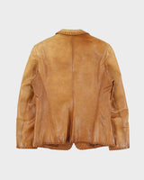 Vintage 1990s Karen Millen Women's Tan Calfskin Leather Whipstitch Western Blazer Jacket - M