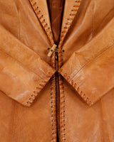 Vintage 1990s Karen Millen Women's Tan Calfskin Leather Whipstitch Western Blazer Jacket - M