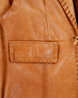 Vintage 1990s Karen Millen Women's Tan Calfskin Leather Whipstitch Western Blazer Jacket - M
