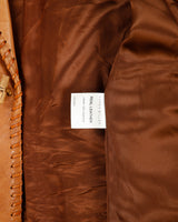 Vintage 1990s Karen Millen Women's Tan Calfskin Leather Whipstitch Western Blazer Jacket - M