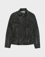 Vintage Y2K 00s Danier Women's Italian Calfskin Leather Cafe Racer Moto Jacket - M