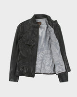 Vintage Y2K 00s Danier Women's Italian Calfskin Leather Cafe Racer Moto Jacket - M