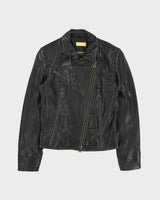 Vintage Y2K 00s Crisca Women's Lambskin Leather Contrast Stitch Moto Biker Jacket - M