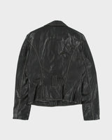 Vintage Y2K 00s Crisca Women's Lambskin Leather Contrast Stitch Moto Biker Jacket - M