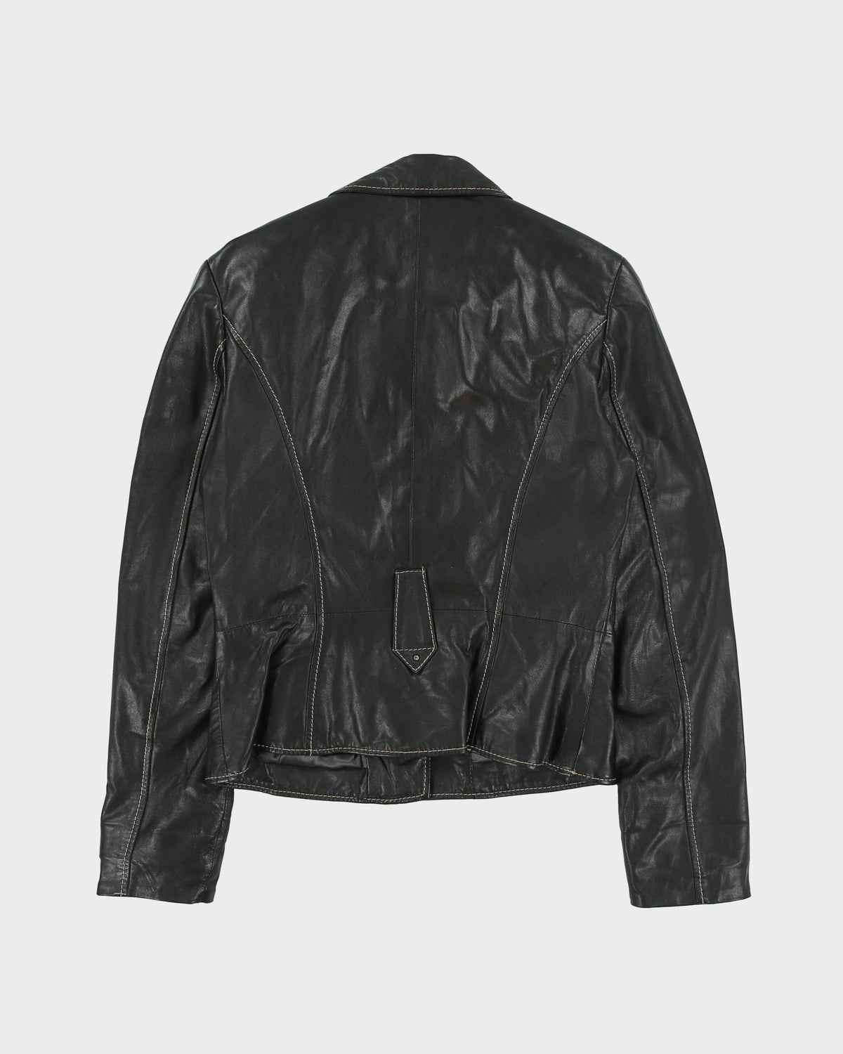 Vintage Y2K 00s Crisca Women's Lambskin Leather Contrast Stitch Moto Biker Jacket - M