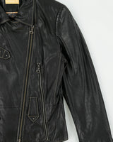 Vintage Y2K 00s Crisca Women's Lambskin Leather Contrast Stitch Moto Biker Jacket - M
