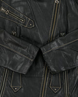 Vintage Y2K 00s Crisca Women's Lambskin Leather Contrast Stitch Moto Biker Jacket - M