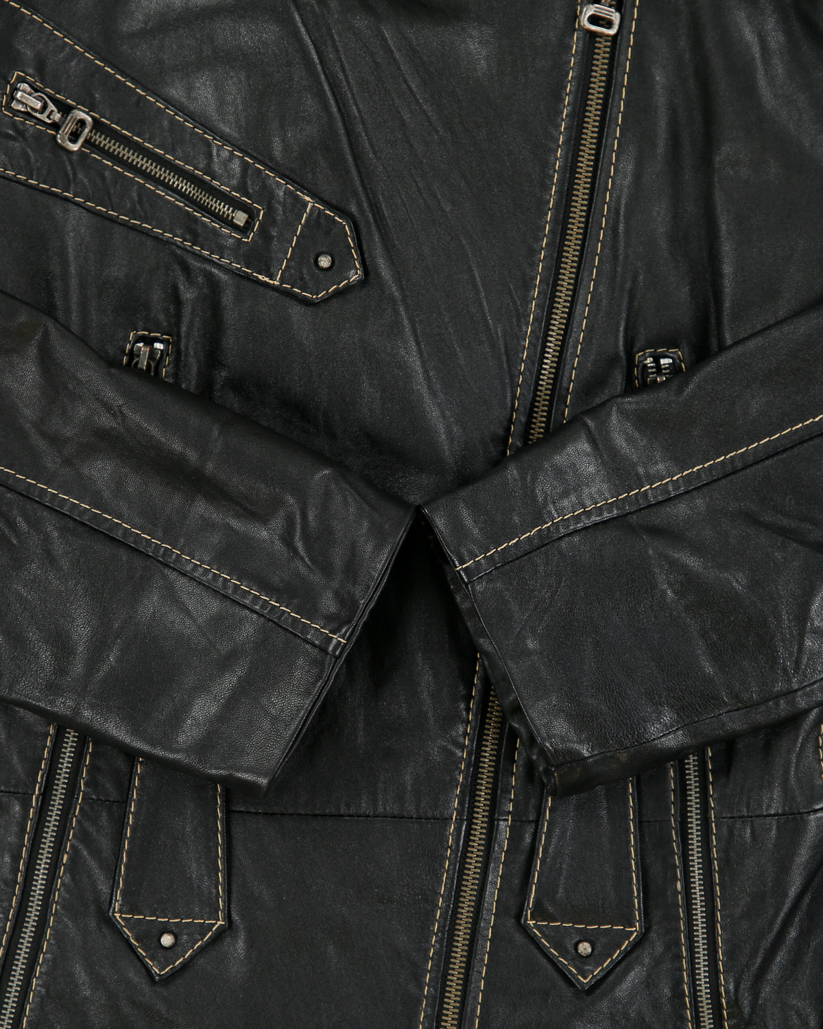 Vintage Y2K 00s Crisca Women's Lambskin Leather Contrast Stitch Moto Biker Jacket - M