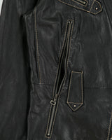 Vintage Y2K 00s Crisca Women's Lambskin Leather Contrast Stitch Moto Biker Jacket - M