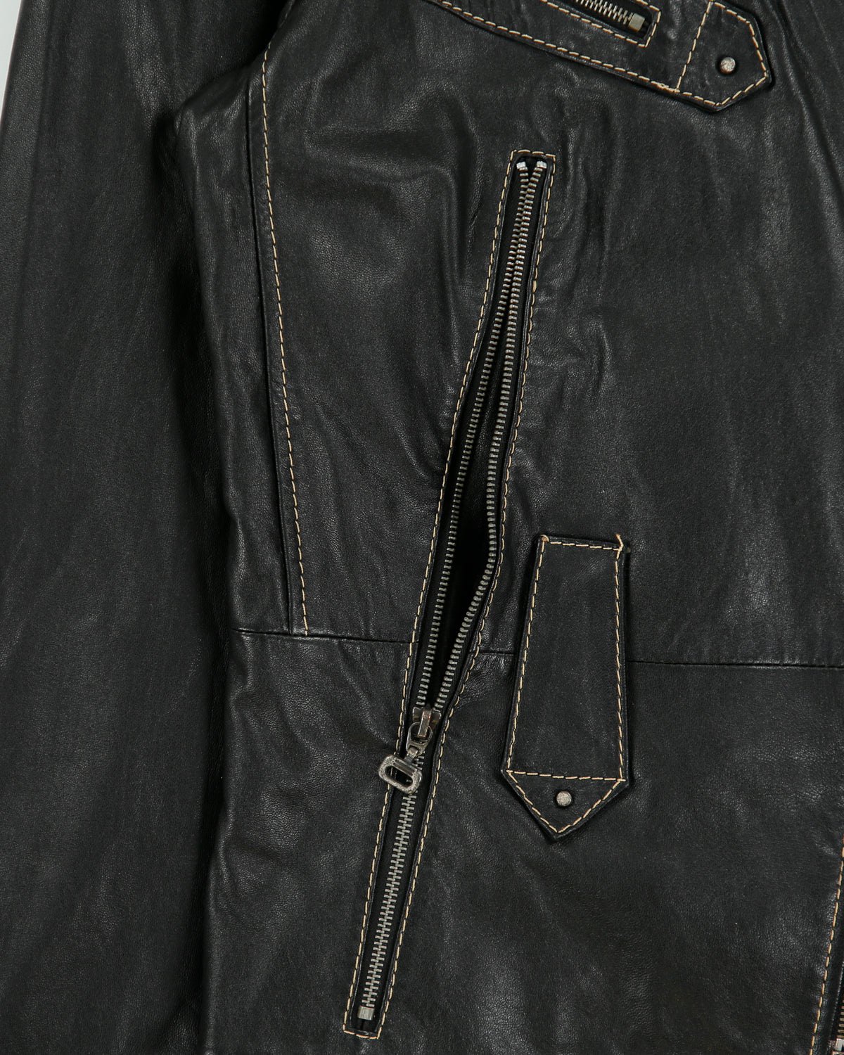 Vintage Y2K 00s Crisca Women's Lambskin Leather Contrast Stitch Moto Biker Jacket - M