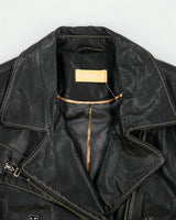 Vintage Y2K 00s Crisca Women's Lambskin Leather Contrast Stitch Moto Biker Jacket - M