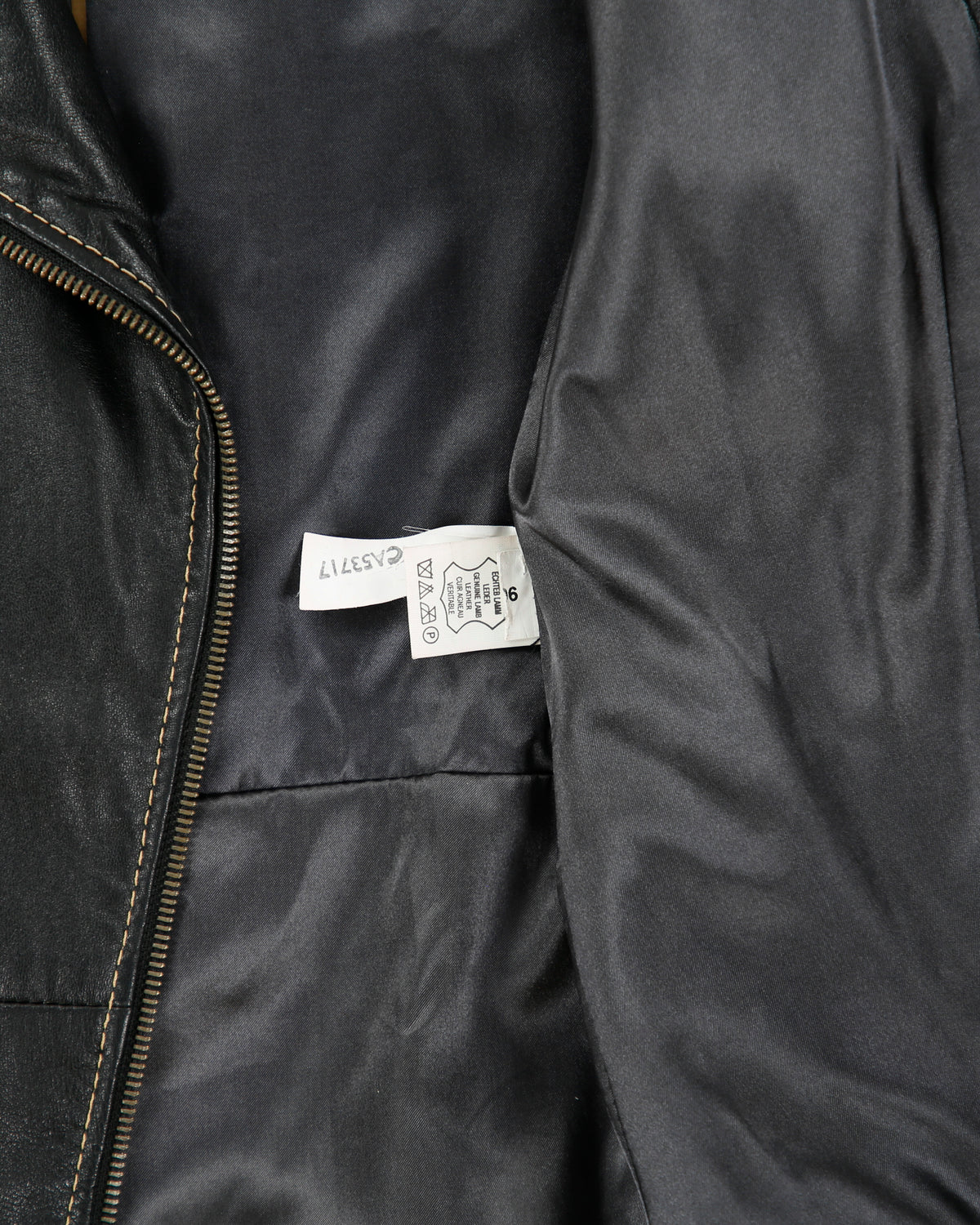 Vintage Y2K 00s Crisca Women's Lambskin Leather Contrast Stitch Moto Biker Jacket - M