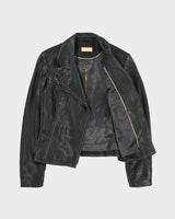 Vintage Y2K 00s Crisca Women's Lambskin Leather Contrast Stitch Moto Biker Jacket - M