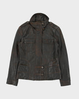 Vintage Y2K 00s Danier Women's Patina Lambskin Leather Funnel Neck Moto Jacket - S