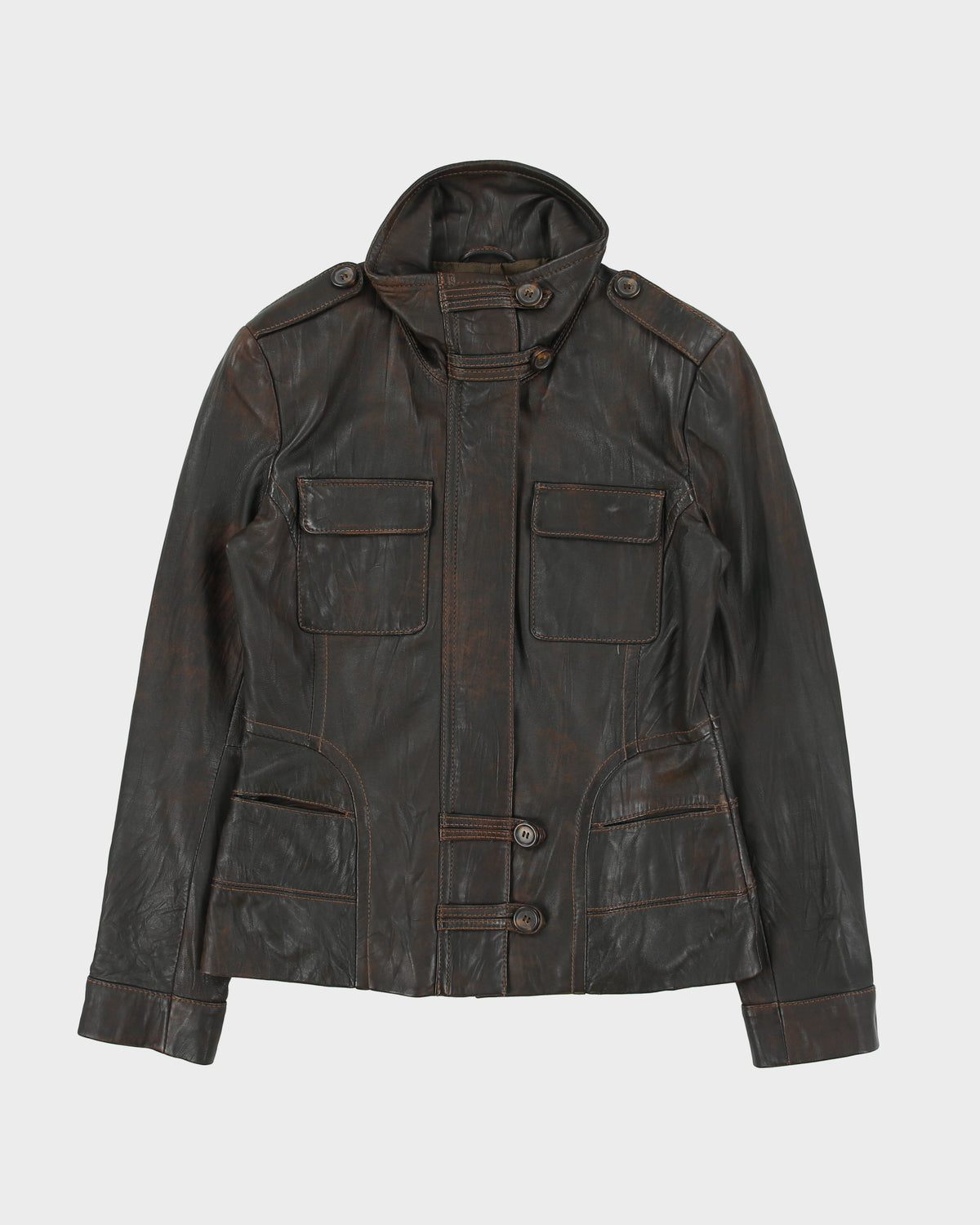Vintage Y2K 00s Danier Women's Patina Lambskin Leather Funnel Neck Moto Jacket - S