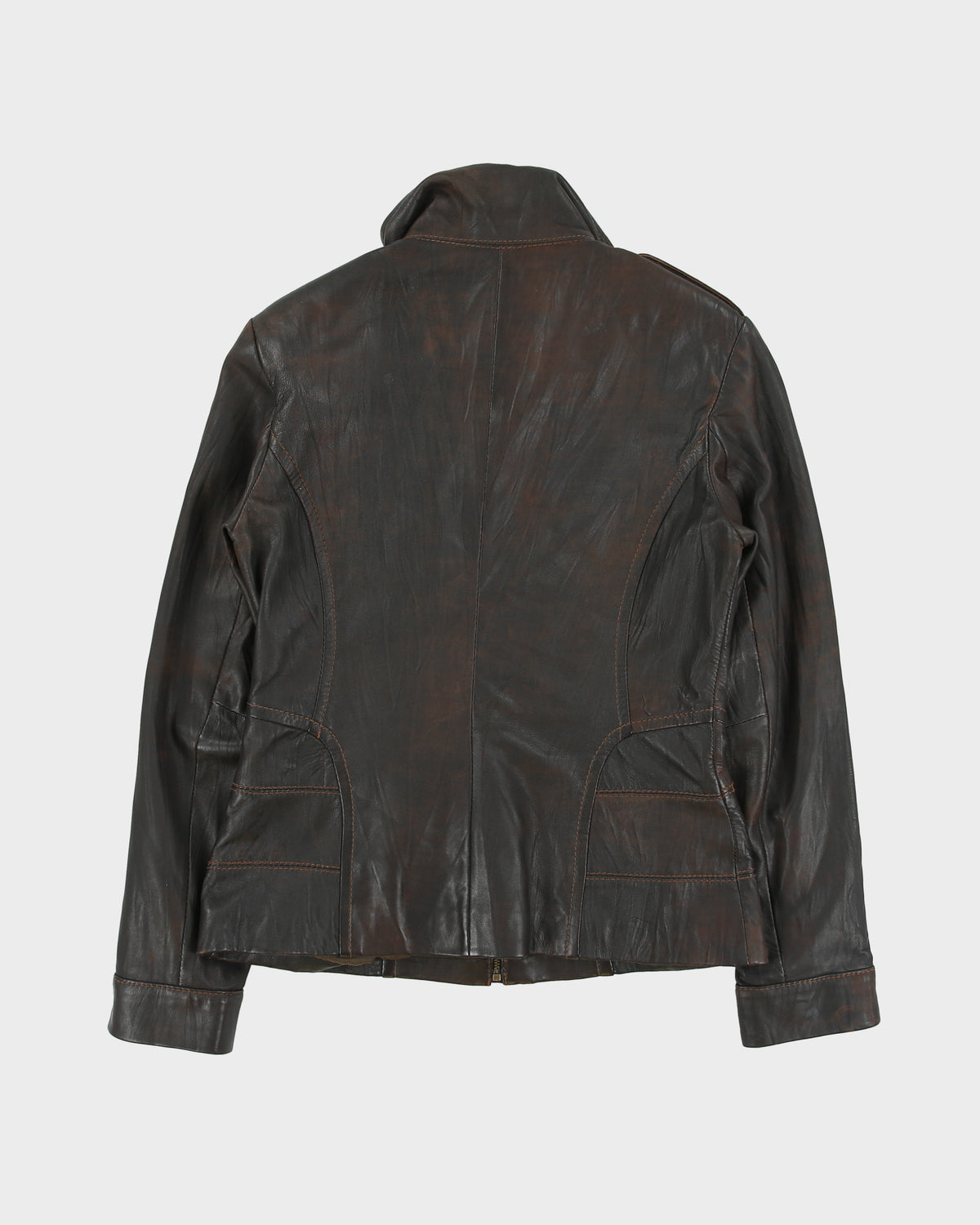 Vintage Y2K 00s Danier Women's Patina Lambskin Leather Funnel Neck Moto Jacket - S
