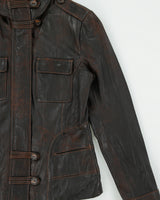 Vintage Y2K 00s Danier Women's Patina Lambskin Leather Funnel Neck Moto Jacket - S