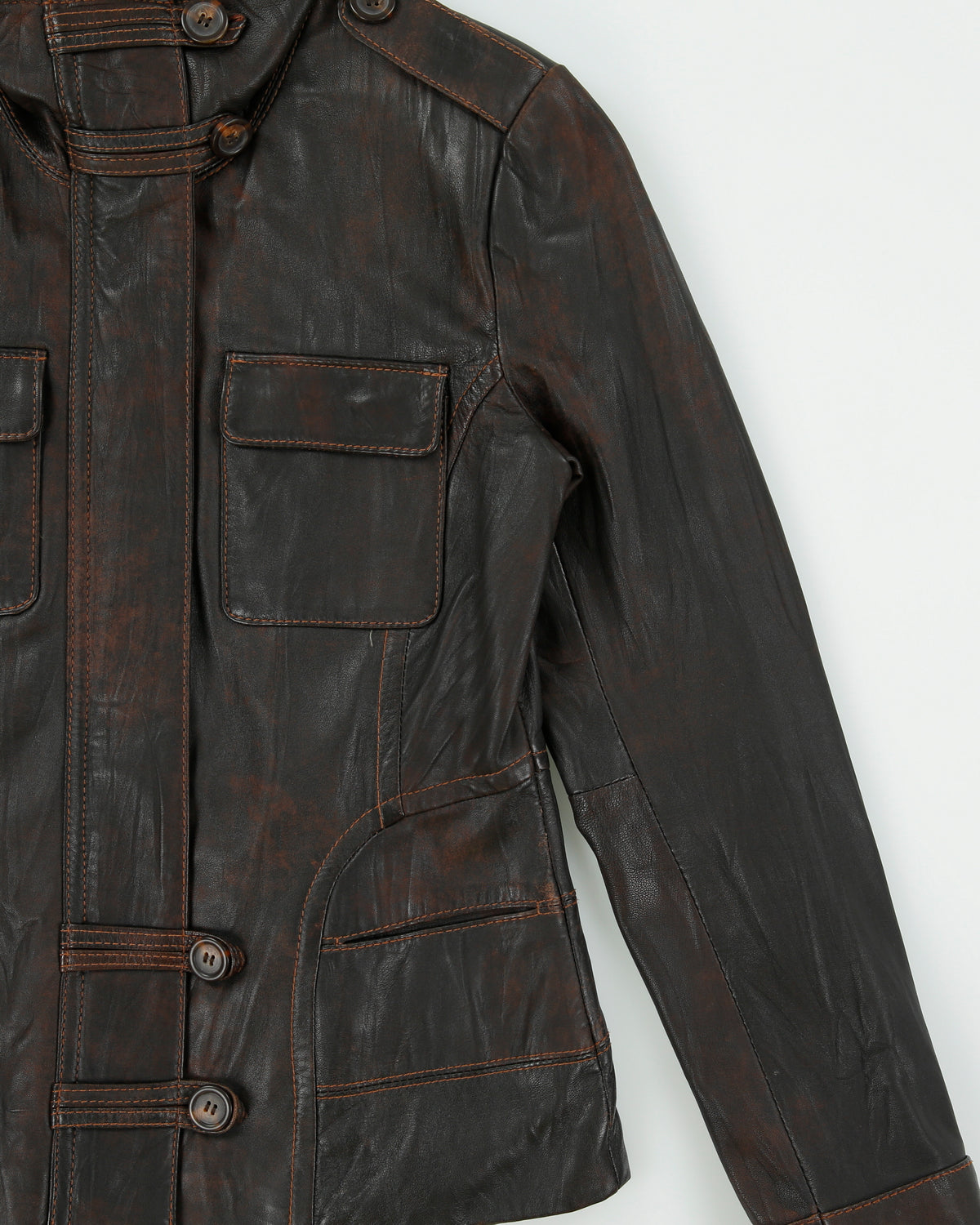 Vintage Y2K 00s Danier Women's Patina Lambskin Leather Funnel Neck Moto Jacket - S