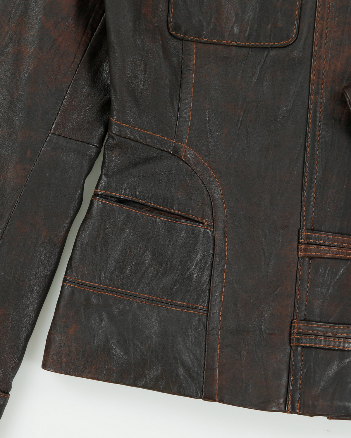 Vintage Y2K 00s Danier Women's Patina Lambskin Leather Funnel Neck Moto Jacket - S